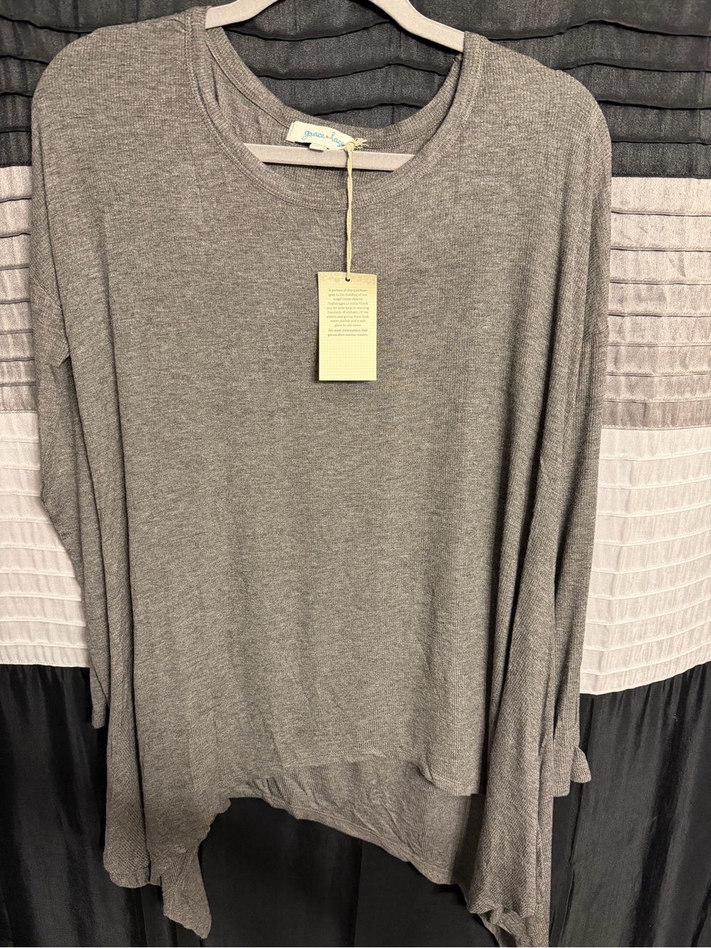 Grace & Lace Heather Gray ribbed Long Sleeve Lightweight Top